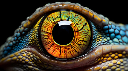 A close-up of a chameleon's eye