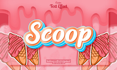 Editable scoop text effect on pink ice cream hand drawn background