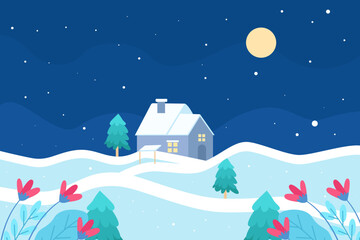 flat design winter landscape background illustration