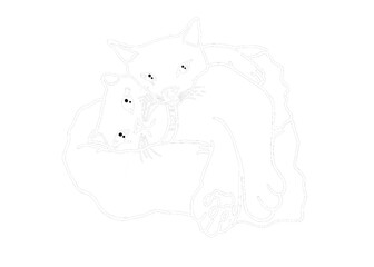 Animal - Adorable Cat, Kitty, Kitten Illustration - White Line Art