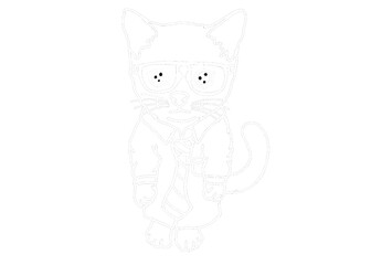 Animal - Adorable Cat, Kitty, Kitten Illustration - White Line Art