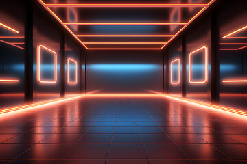 Modern empty room with neon light and shadow. Luxury style interior room