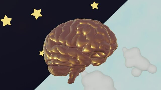 A cloudy day and a starry night in a human brain 3D animation