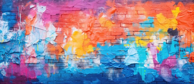 Trendy colors on a city wall create an abstract backdrop resembling brush strokes The beautiful street art graffiti adds to the creative drawing while sadly vandals and hooligans have stain