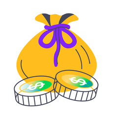 Money sack and dollar coin, cash and finances