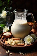 Pitcher of refreshing horchata, a popular Mexican drink, Generative AI