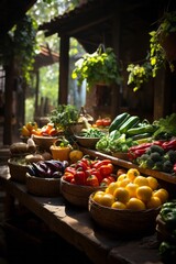 Traditional Mexican market with an array of fresh fruits and vegetables, Generative AI