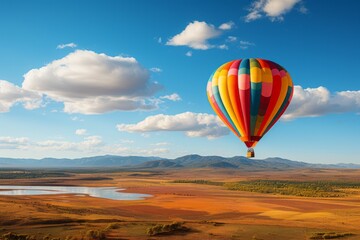 Obraz premium Colorful hot air balloon taking off at a summer balloon festival, Generative AI