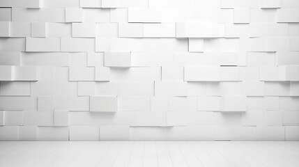 white concrete wall texture 3d square background. High resolution white square 3d brick room white background. 