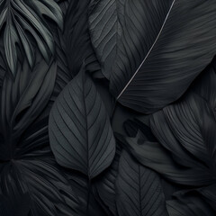  Seamless abstract black leaves for tropical background.