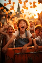 Obraz na płótnie Canvas Children enjoying an exhilarating ride on a ferris wheel during a summer fair, Generative AI