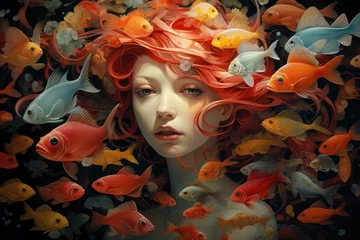 Portrait of woman surrounded by fish © rushay