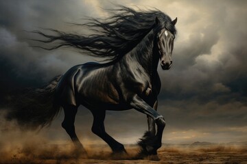 Obraz na płótnie Canvas Black stallion seen running