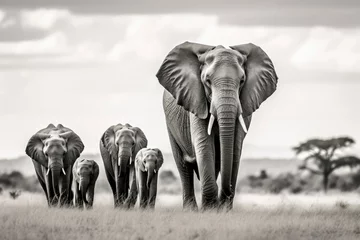 Zelfklevend Fotobehang Elephants in the savannah. A herd of elephants in a National Nature Reserve © Neda Asyasi