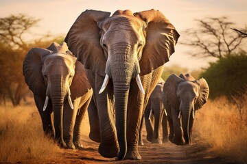 Fototapeta na wymiar Elephants in the savannah. A herd of elephants in a National Nature Reserve