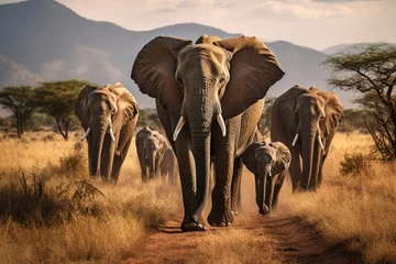 Foto op Plexiglas Elephants in the savannah. A herd of elephants in a National Nature Reserve © Neda Asyasi