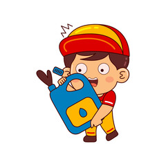 cute mechanic boy cartoon character vector illustration