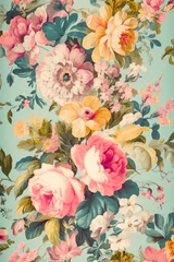 Foto op Canvas  Vintage watercolor background with flowers. © Anciens
