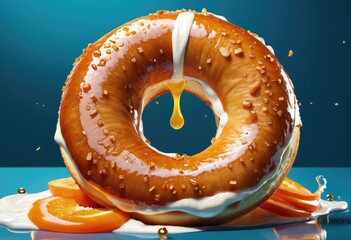 a anthropomorphic photogenic bagel with cream cheese and lox. - obrazy, fototapety, plakaty