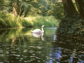 Naklejka na ściany i meble swan on the river