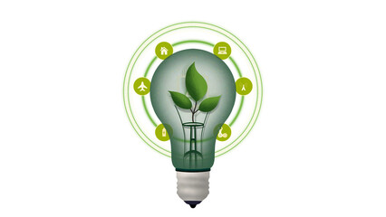 light bulb against nature on green leaf with energy sources, creative thinking digital technology, circuits and technology elements, renewable energy light bulb with green energy