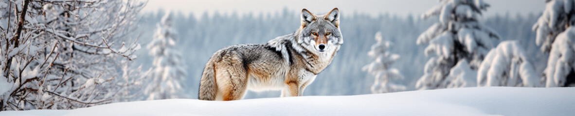 Naklejka na ściany i meble A Banner Photo of a Coyote in a Winter Setting
