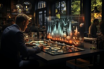 Group of financial analysts discussing Forex strategies in a modern office, Generative AI