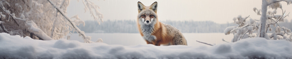 Obraz premium A Banner Photo of a Fox in a Winter Setting