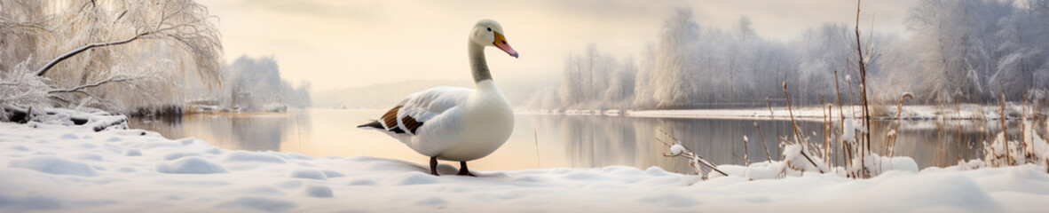 A Banner Photo of a Goose in a Winter Setting