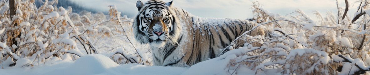 A Banner Photo of a Tiger in a Winter Setting