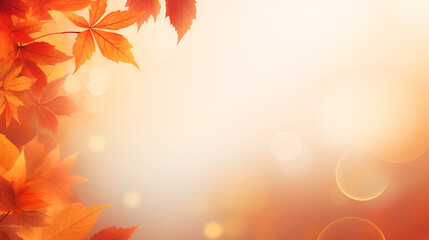 Naklejka na ściany i meble Autumn leaves background with copy space,maple leaves on abstract blurred background with bokeh copy space, light bright autumn background for text