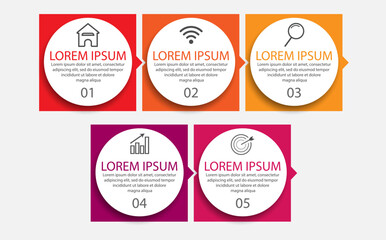 simple infographic design, 5 step infographics that are interconnected with icons, symbols, text combined with harmonious colors, good for your business presentation