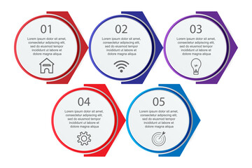 simple infographic design, 5 step infographics that are interconnected with icons, symbols, text combined with harmonious colors, good for your business presentation