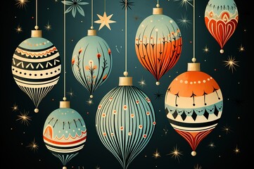 Christmas background with decorative ornaments vector style pattern.