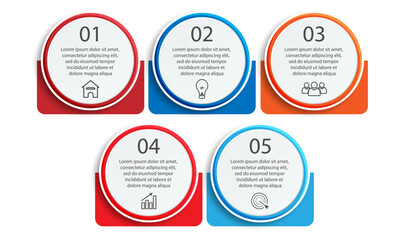 simple infographic design, 5 step infographics that are interconnected with icons, symbols, text combined with harmonious colors, good for your business presentation