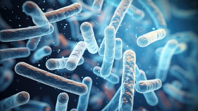 3D illustration of Bacillus anthracis, Gram-positive spore-forming rod-shaped bacterium.