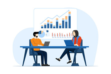 Accounting or finance concept, Person who calculates and analyzes personal or company budget, Character who manages finances. business plan and budget, accountant, economy, flat vector illustration.