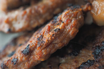Kebab, traditional turkish meat food with salad on a plate .
