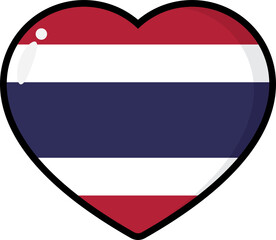 Red, white and blue colored heart icon, as the colors of Thailand flag. Flat design illustration.	
