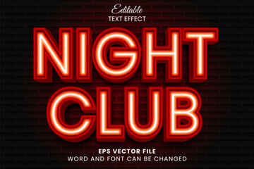 Night club neon glow 3d editable vector text effect - obrazy, fototapety, plakaty