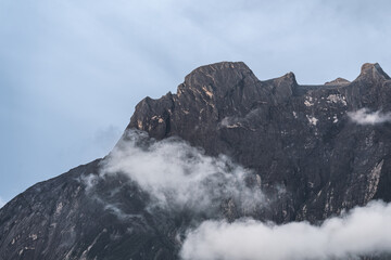 Close Up View of Mount Kinabalu Peak in Clouds