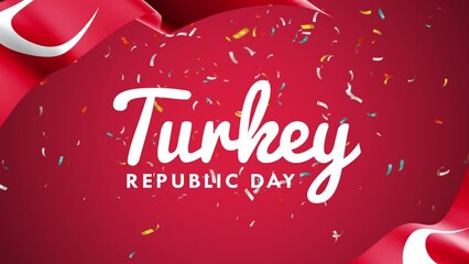 Turkey Republic Day Lettering Text Animation with Turkey flag background. Celebrate Turkey National Day on 29th October. Excellent for gratitude celebrations.