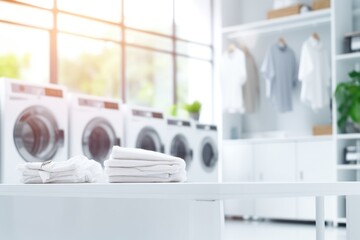 Row of washing machine of laundry business in the public store. Generative AI - obrazy, fototapety, plakaty