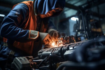 Expert Car Mechanics Hands. Skilled Repairs and Precise Welding in Auto Service