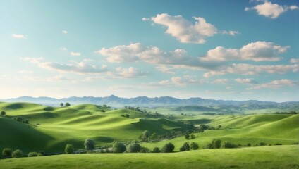 Fototapeta premium a peaceful landscape, serene rural landscape with lush green fields