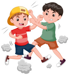 Cartoon Two angry boys fighting each other. Vector illustration