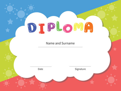 Kids Diploma or certificate template Color full background