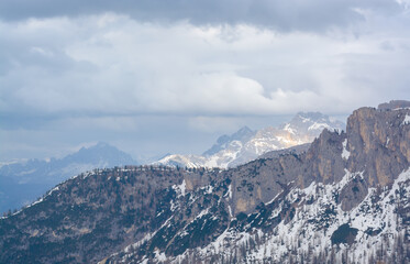 View of a mountain range in cloudy weather