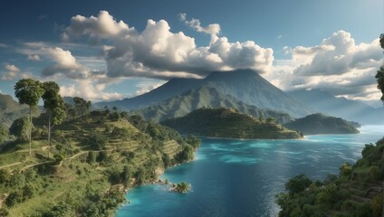 Naklejka premium lake and mountains