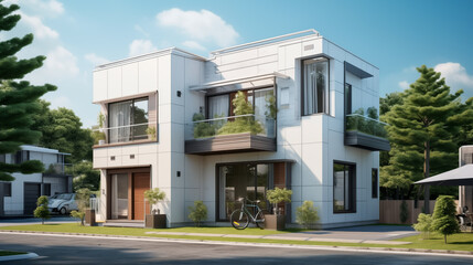 白くて四角い機能的な住宅